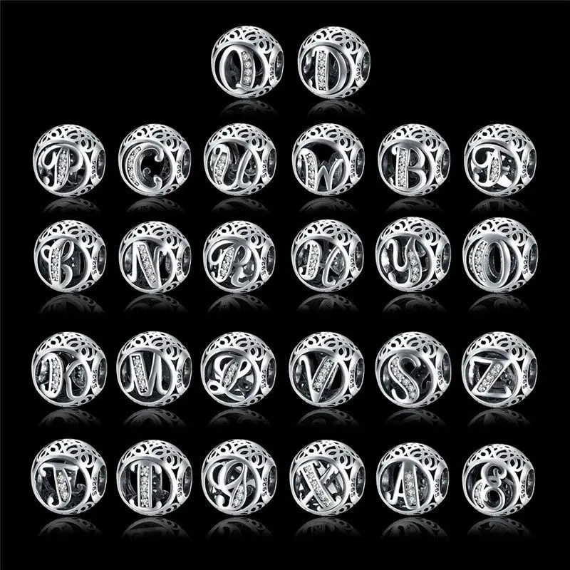 

Diy accessories inlaid with zircon hollow heart beads bracelet 26 English letters running beads bracelet hand jewelry