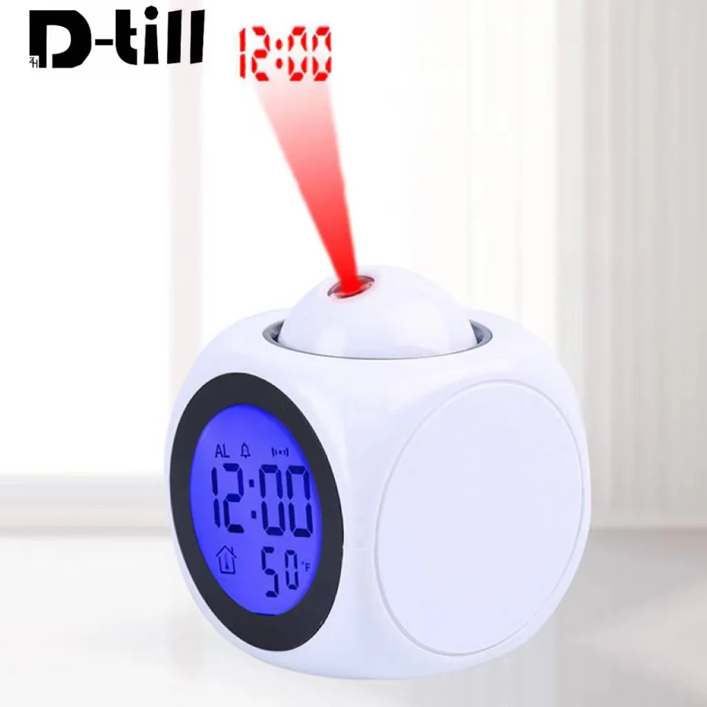 

D-till Projector Digital Watch Alarm Clock Voice Broadcast Desktop Timing Backlight Table Bedroom