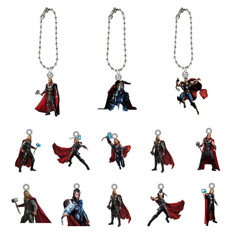 

Disney Avengers Handsome Thor Hammer Keychains Acrylic Doll Resin Pendant Key Ring Boys Men High Quality Ornaments XDS508