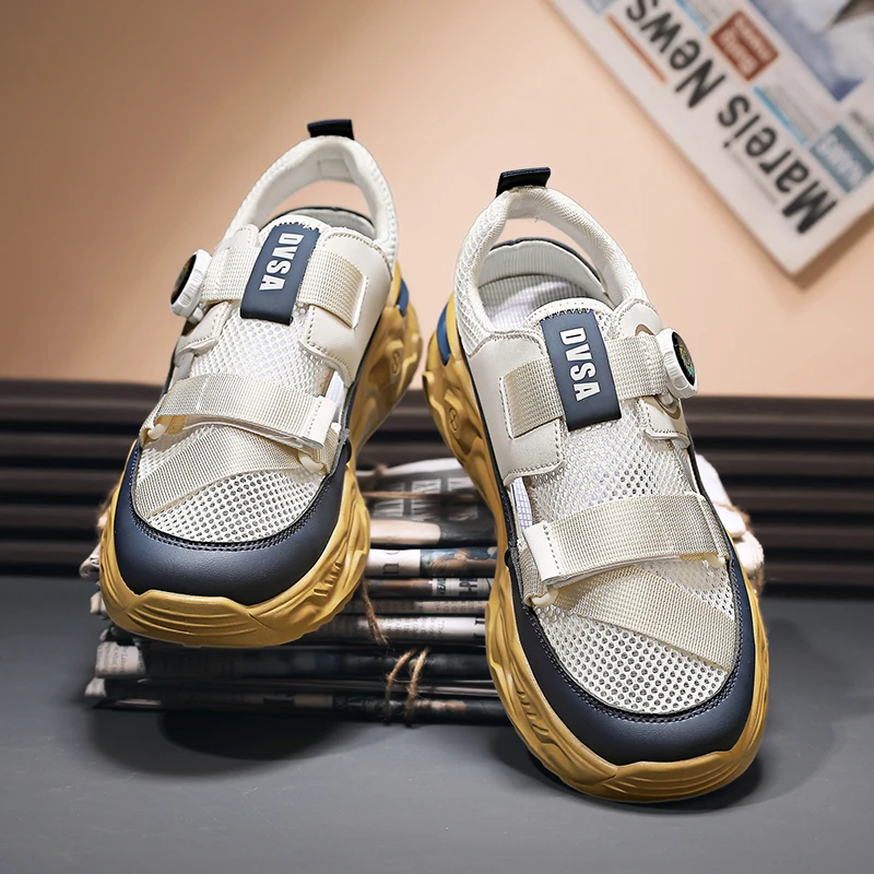 Мужские сандалии с вращающейся пряжкой легкие Нескользящие сетчатые кроссовки