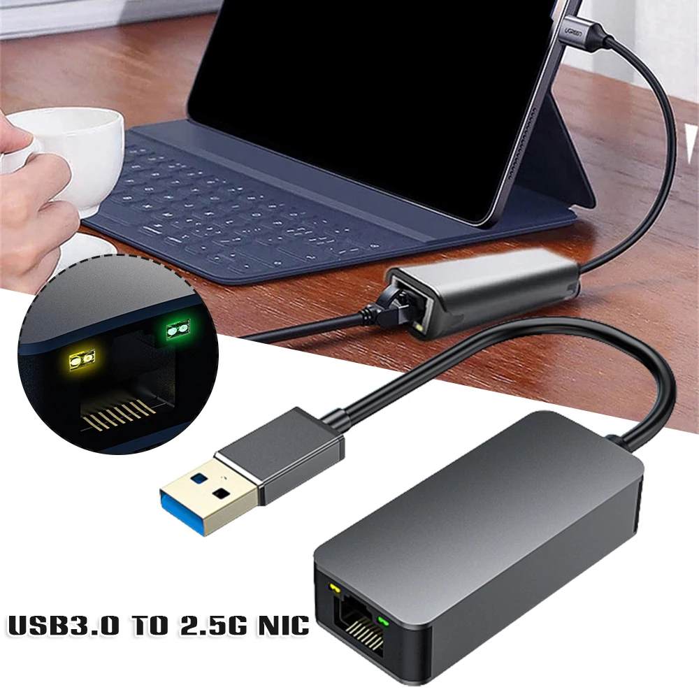 Ethernet Adapter USB 3.0 to 2.5G Network RJ45 External Network Card 2500M 73mm Long Cable Plug & Play with LED Indicator
