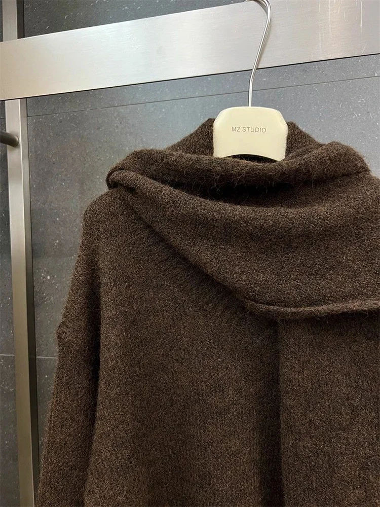 Модный серый кашемировый свитер с шарфом и воротником женский элегантный