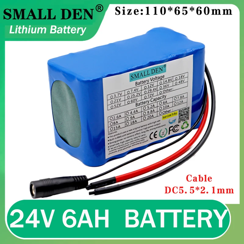 

24V 6Ah 6000mAh 18650 lithium battery pack 6S3P 250-350W DC25.2V Electric bicycle Scooter Moped Motor ups ebike Battery with BMS