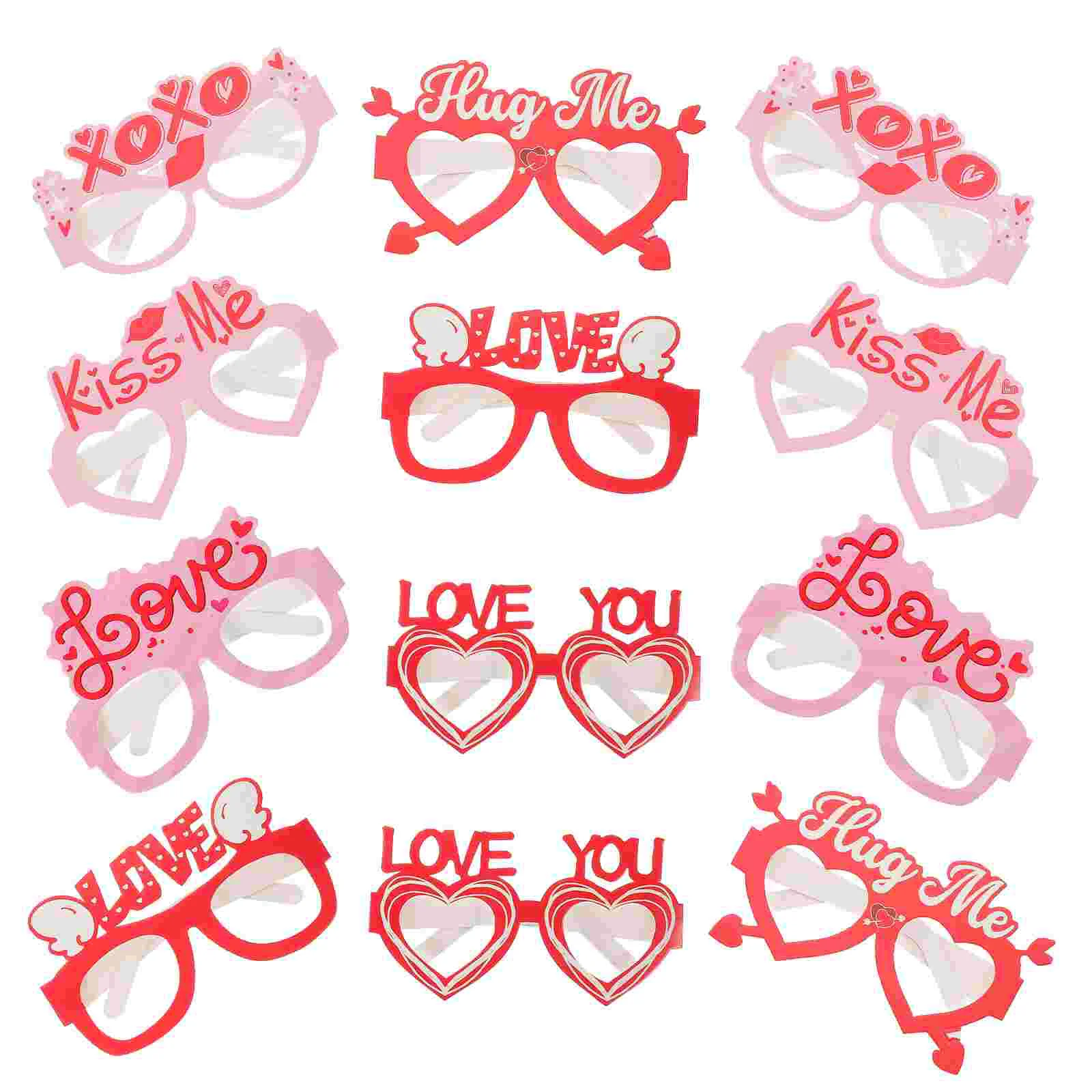 

12pcs Valentines Day Glasses Wedding Eyeglasses Paper Glasses Bridesmaid Bridal Party Supplies