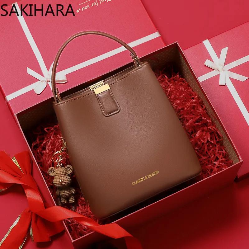 Сумка через плечо для женщин однотонная простая модная ведерка винтажная