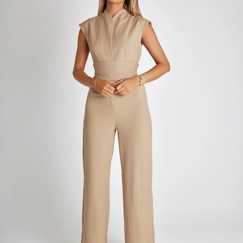 

Женское боди на бретельках, однотонное боди с V-образным вырезом без рукавов и широкими штанинами, лето 2023