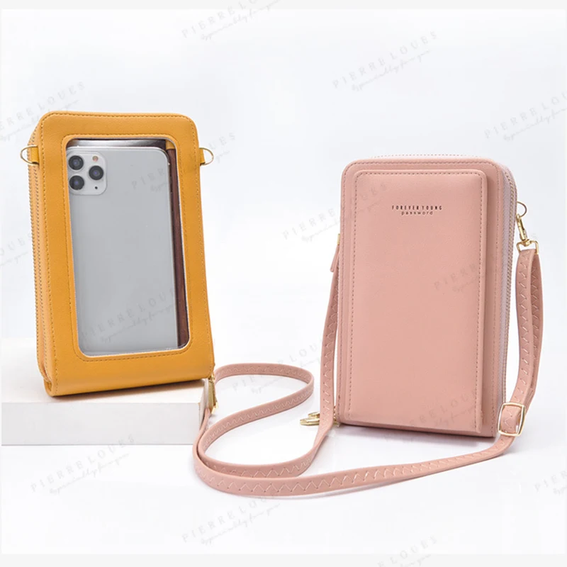 

Women Casual Touch Screen Mobile Phone Messenger Bags Ladies Single Shoulder Leather Wallet Female Multifunction Crossbody Bag