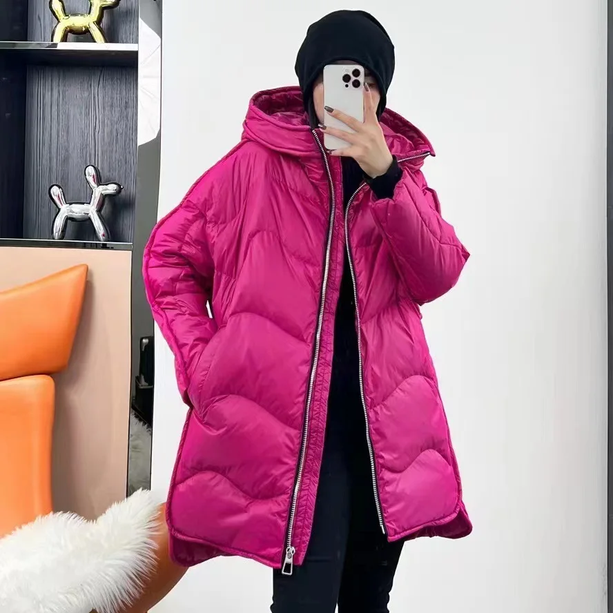 

White Duck Down Coat Women Hooded Oversized Loose Jackets Winter New Fashion Warm Clothing Female