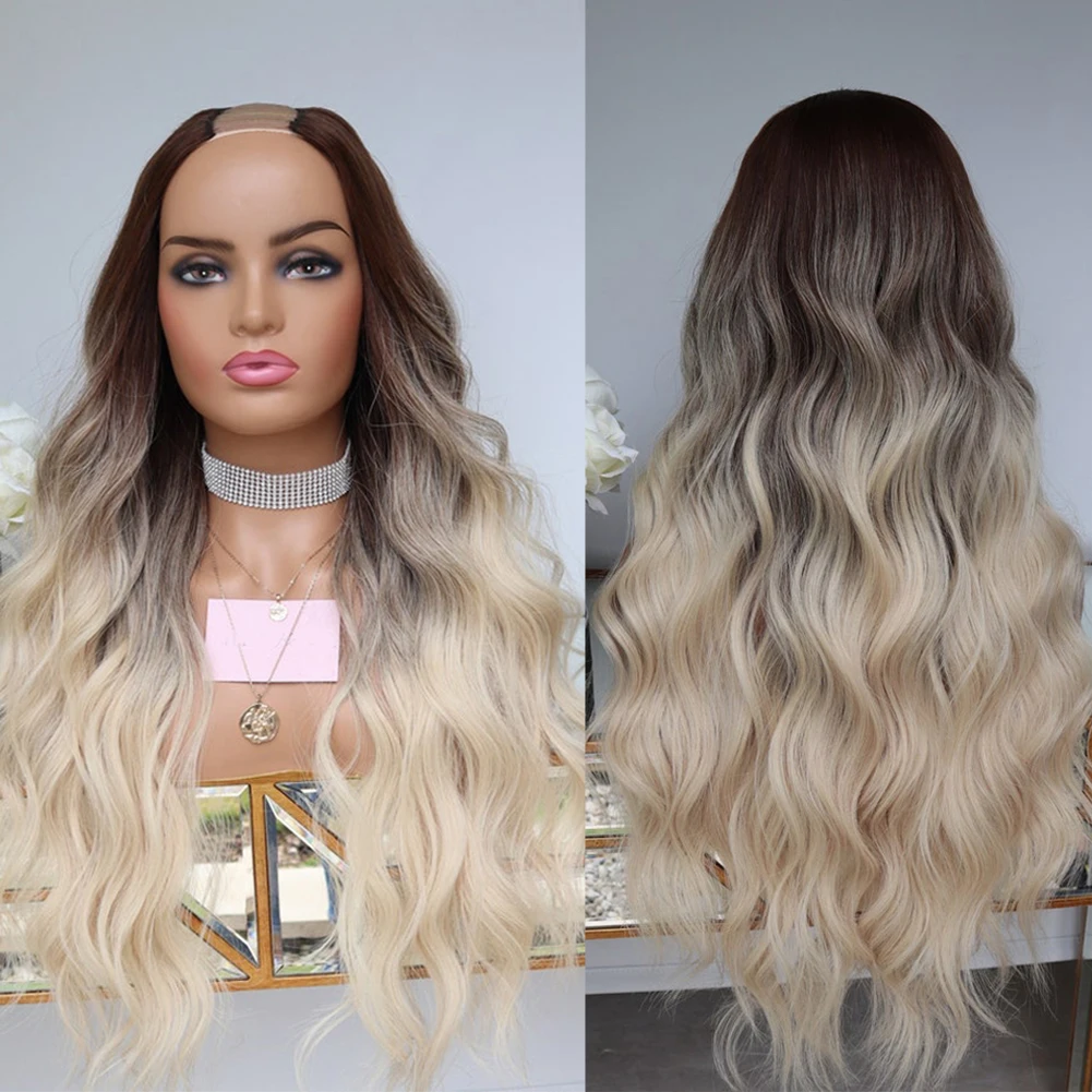 

Двухцветные парики из человеческих волос с эффектом омбре для женщин, парик с U-образным вырезом 2x4, парики из неповрежденных волос, кружевны...