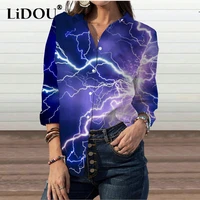 street style big size harajuku y2k lightning printed long sleeve slim blouse women female casual button shirt tops spring 2022