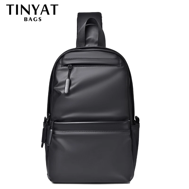 

TINYAT Men's 7.9' Ipad Chest Bags PU Waterproof Travel Sling Shoulder Bag Husband Fashion Crossbody Bag Messenger Pack For Male