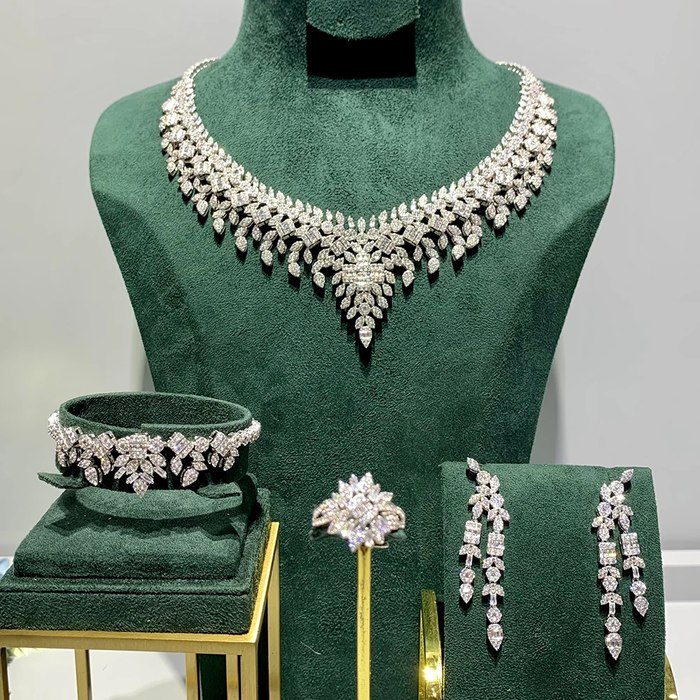 

TIRIM Luxury Wedding Jewelry Set for Women Cubic Zirconia Bridal Necklace Set Dudai Saudi Wedding Engagement Party Accessories