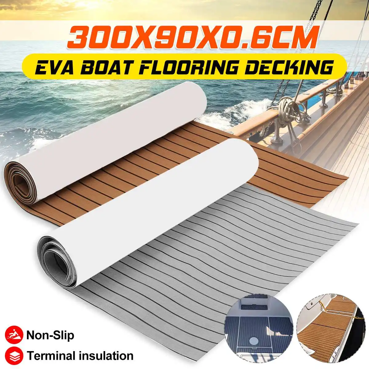 EVA Foam Faux Teak Boat Deck Mat Brown Decking Sheet Yacht Flooring Anti Skid Mat Self Adhesive Vehicle Pad 3000x900x6mm