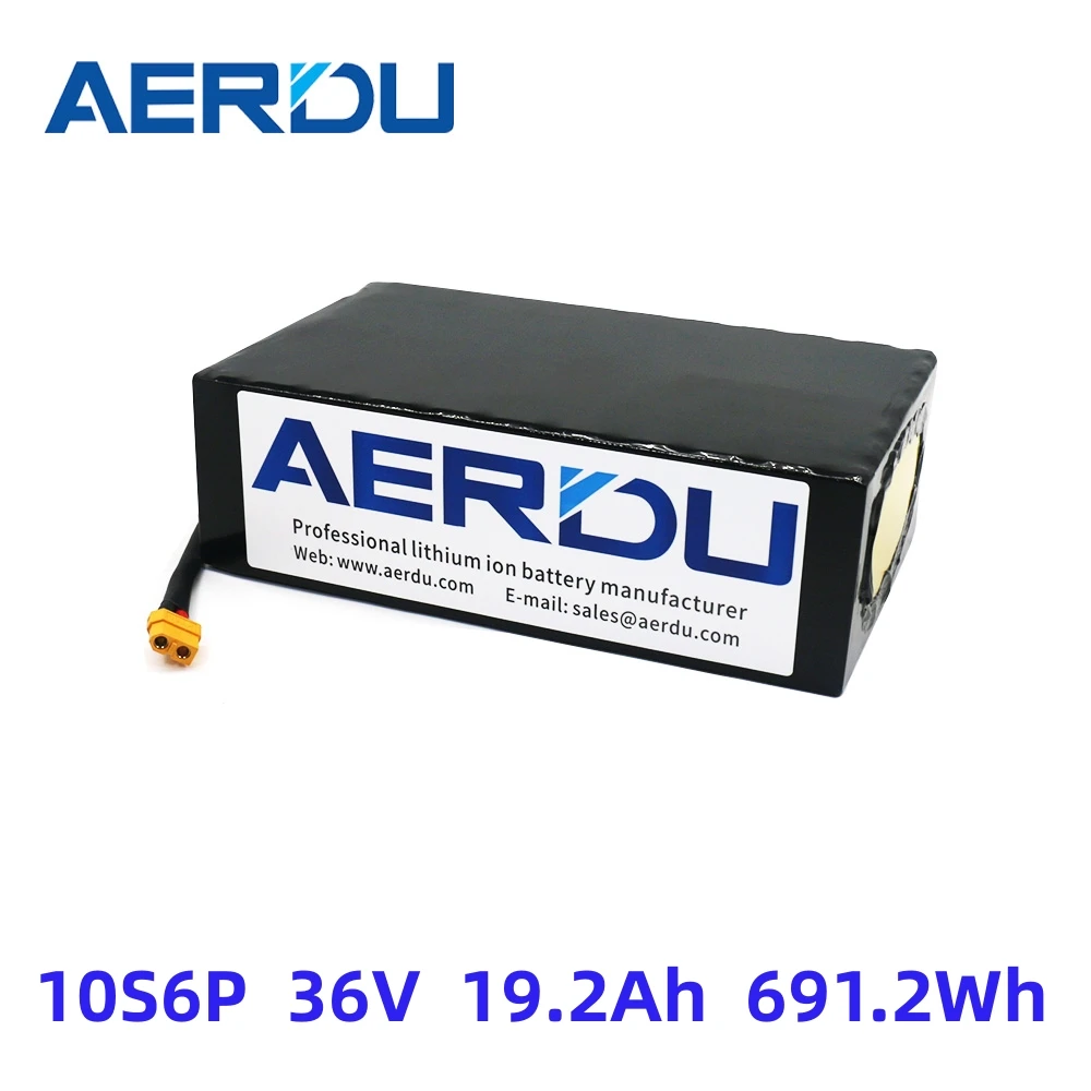 

AERDU 36V 42V 19.2Ah 691.2Wh 18650 Lithium Battery Pack for Electroc Bicyle Ebike Scoote heelchair Golf Cart With 30A BMS MH1