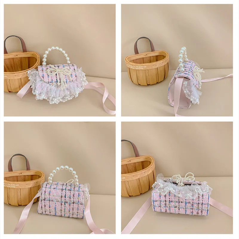 2023 New Children's Shoulder Bag Lace Rabbit Plaid Crossbody Bags for Girl Child Mini Princess Bag Coin Purse Kids' Candy Bags