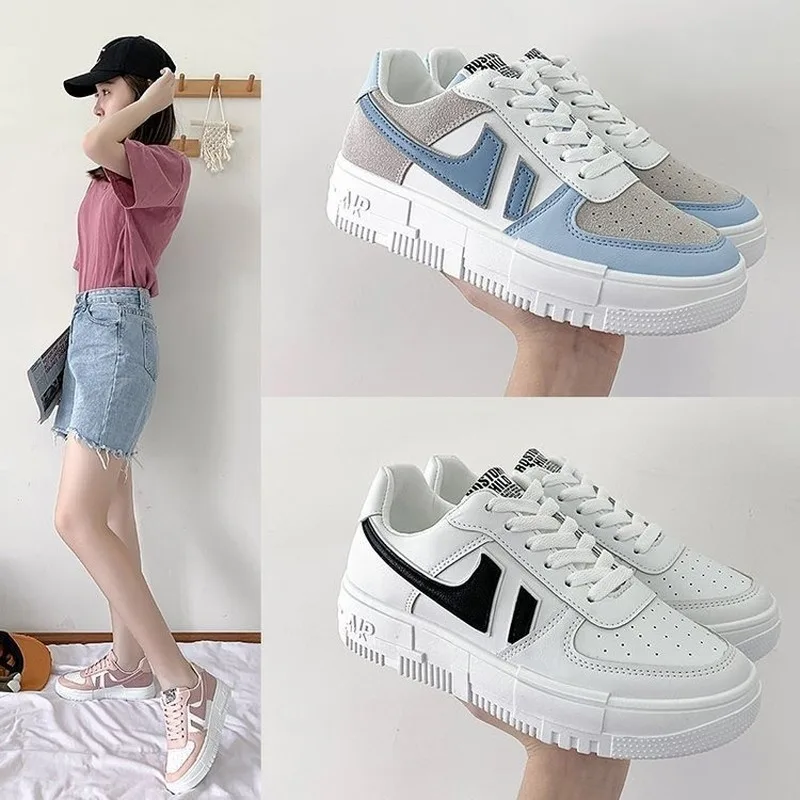 

2022 Hot Woman Vulcanized Shoes Fashion Sneakers White Women's Shoes Leather Casual Sport Board Shoes Flats Ladies Plus Size 42