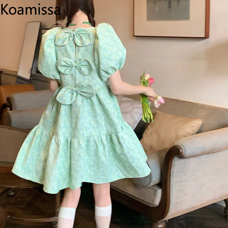 

Koamissa Sweet Women Back Bow Mini Dress Short Sleeve O- Neck Girls Summer Ball Gown Dresses Korean Loose Vestidos Dropshipping