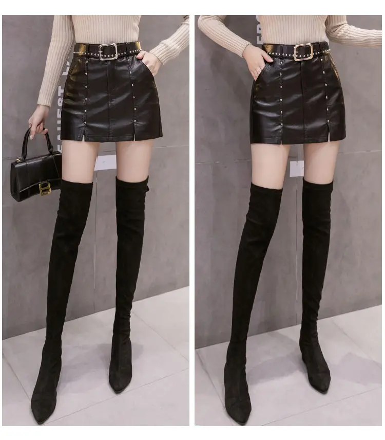 Юбка-карандаш Женская из экокожи с заклепками и высокой талией |