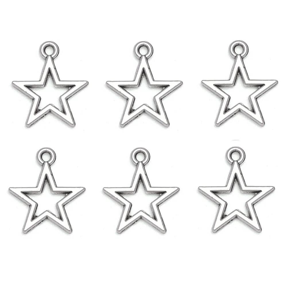 20pcs Vintage Style Alloy Charm Pendant Hollow Star DIY Handmade Necklace Earring Alloy Accessories Charms For Bracelet Making