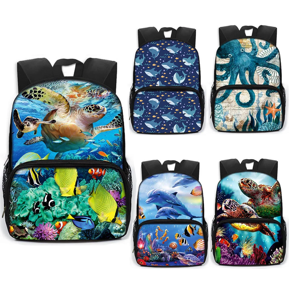 

13 Inch Cute See Animal Children School Bags Dolphin Octopus Sea Turtle Kids Kindergarten Backpack Boys Girls Schoolbag Bookbag