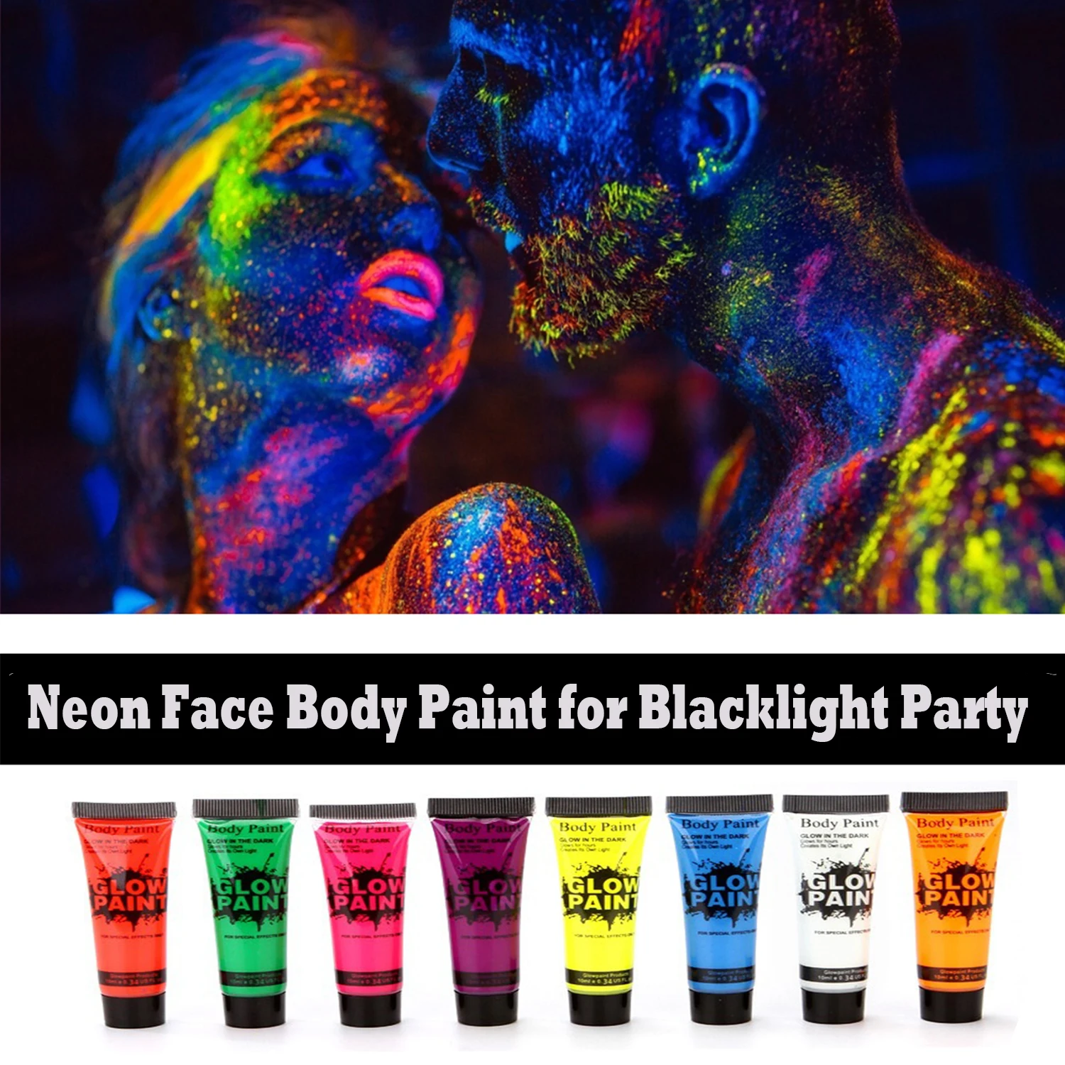 

УФ-светящаяся краска для лица и тела, дневные неоновые флуоресцентные принадлежности для вечеринки, набор УФ-краски для поверхности, набор ...