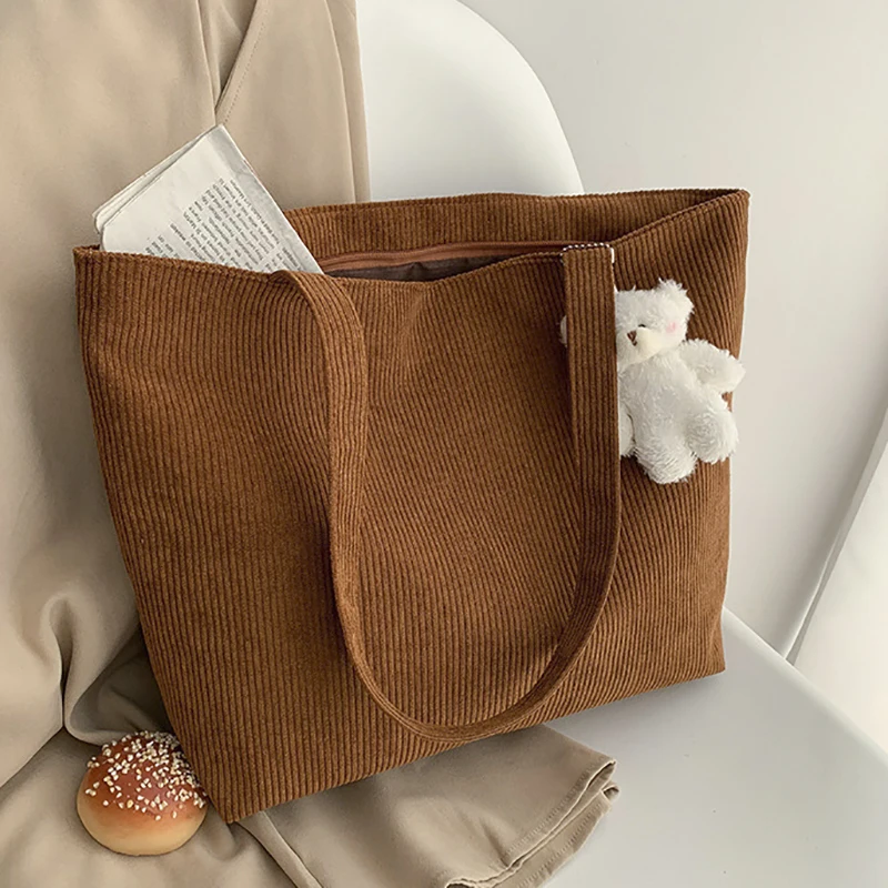 

Shopping Shopper Women's Bag Corduroy Tote Designer Handbags Simple Cute Pendant Large Capacity Casual Female Shoulder Woman Bag