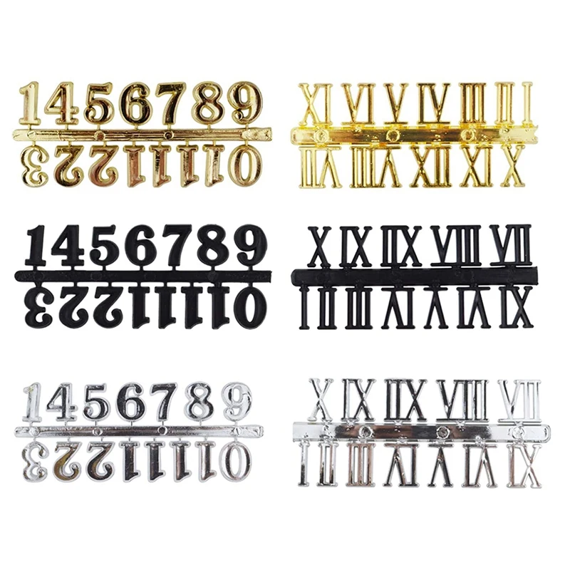 

6Pcs DIY Clock Numerals Kit Arabic Number And Roman Number For Design Replacement Repairing Digital Clock
