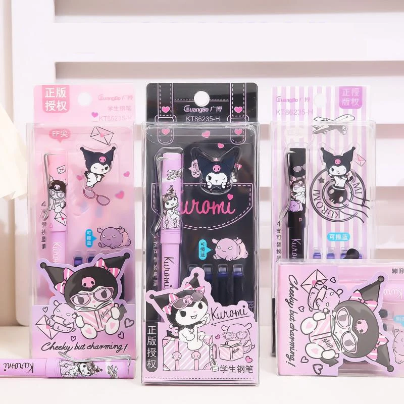 

Kawaii Anime Kuromi Pen Set Cartoon Writing Pen 0.5Mm Fountain Pen Ef Nib Office School Student Stationery Birthday Gift Prizes