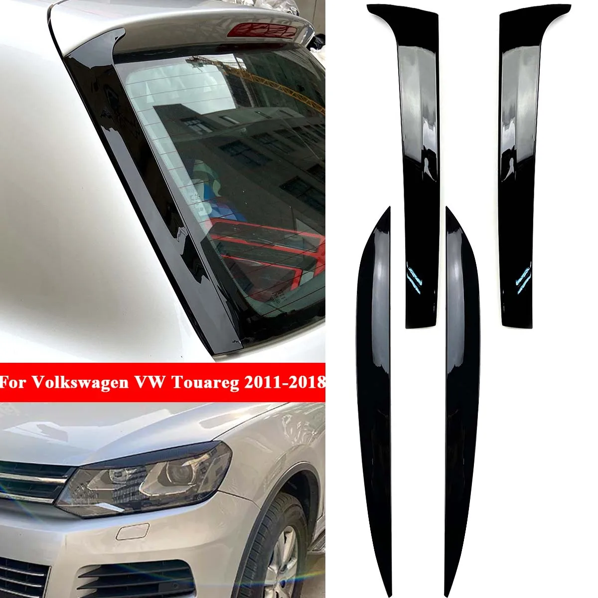 

4 шт., накладки на передние веки и задний спойлер на окно для Volkswagen VW Touareg 2011-2018, автомобильные аксессуары