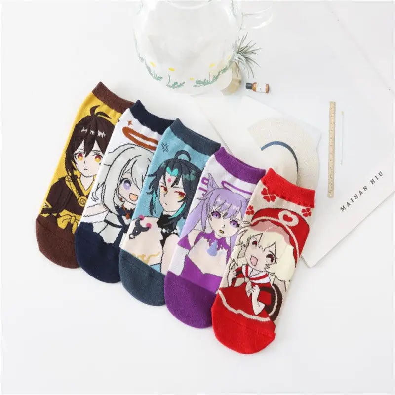 5 Pairs/Set Genshin Impact Socks Cartoon Socks Cartoon Cotton Straight Socks Two-dimensional Peripheral Socks