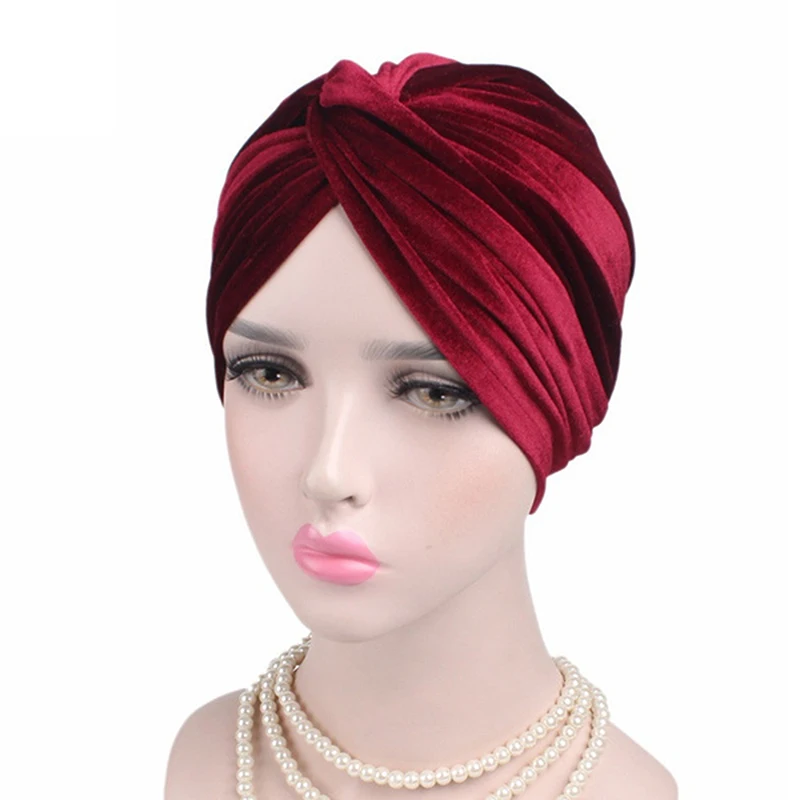

2022 New Women Velvet Turban Hat Headband Muslim Hijab Caps Female Soft Bandana Headband Hijabs Head Wrap Hair Accessories