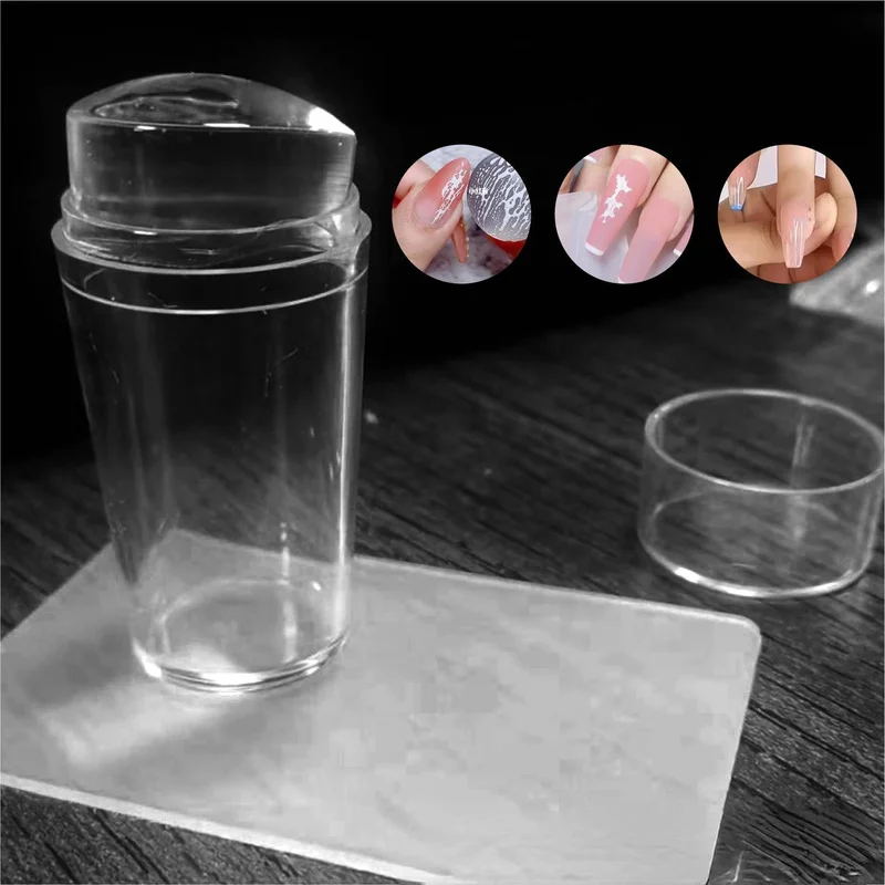 

New 2Pcs Transparent Jelly Nail Stamper Scraper Set Silicone Stamp Mold Nail Plate Tool For French Tip Silicone DIY Nail Design