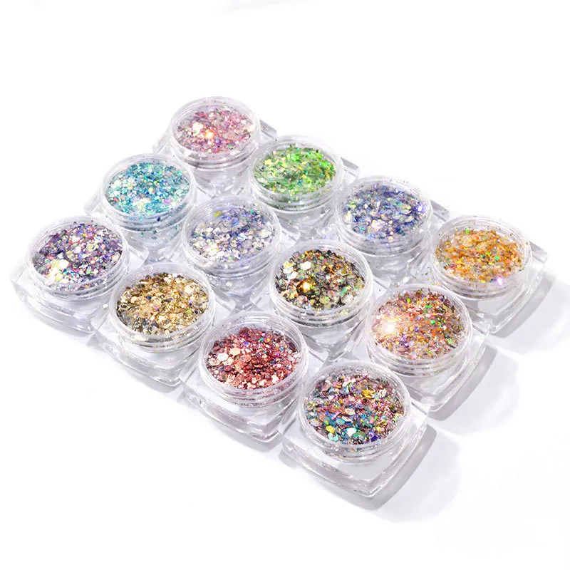 

Nail Art Light Change Color Symphony Glitter Sequin Size Mixed 12 Main Tones Professional Design of Fake Nails Press On