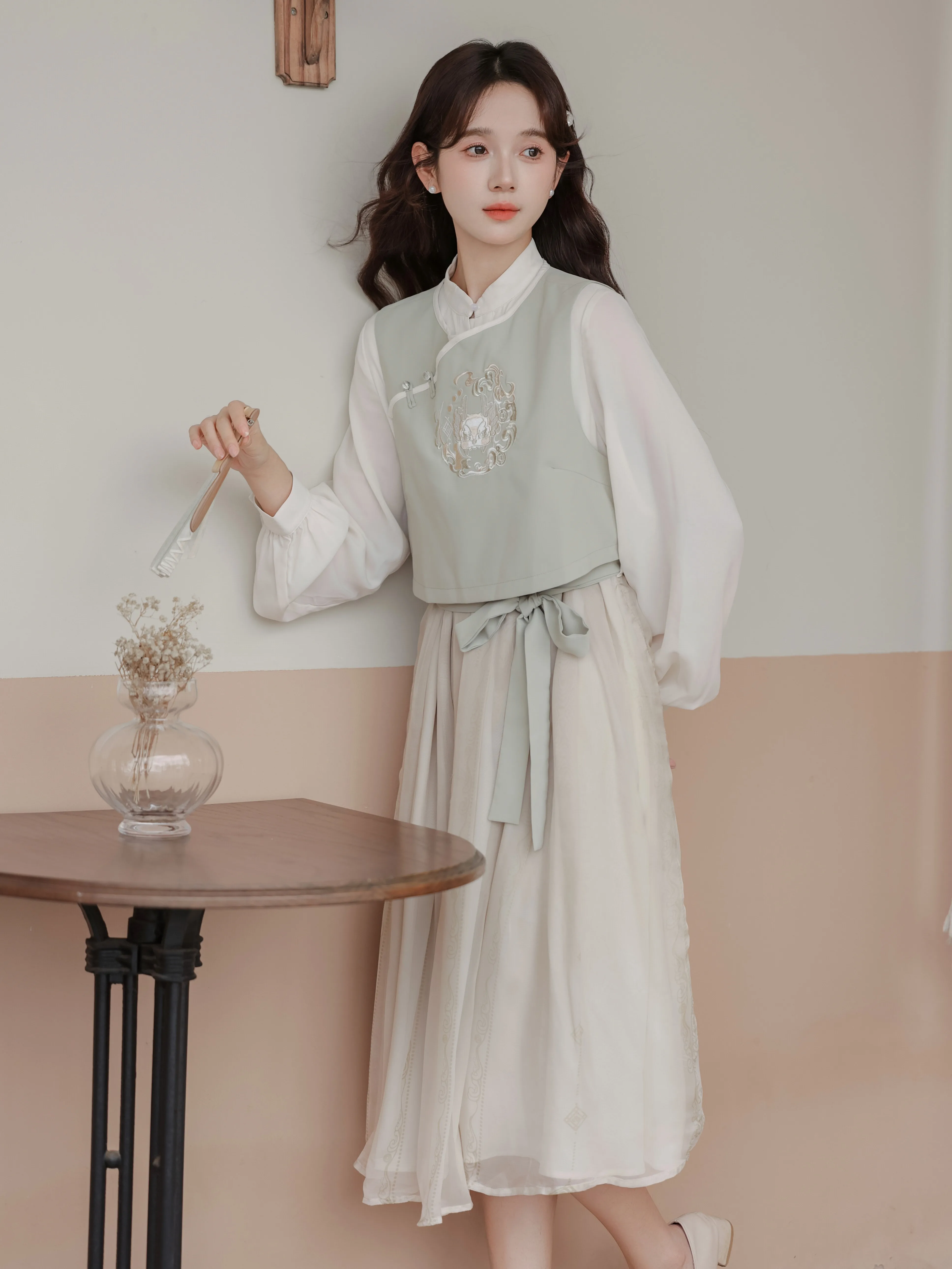 Mori Girl Sweet Tribe New Chinese Sle National Vest Dress Two-piece Set Women's Spring and Autumn Han Element Hanfu D...