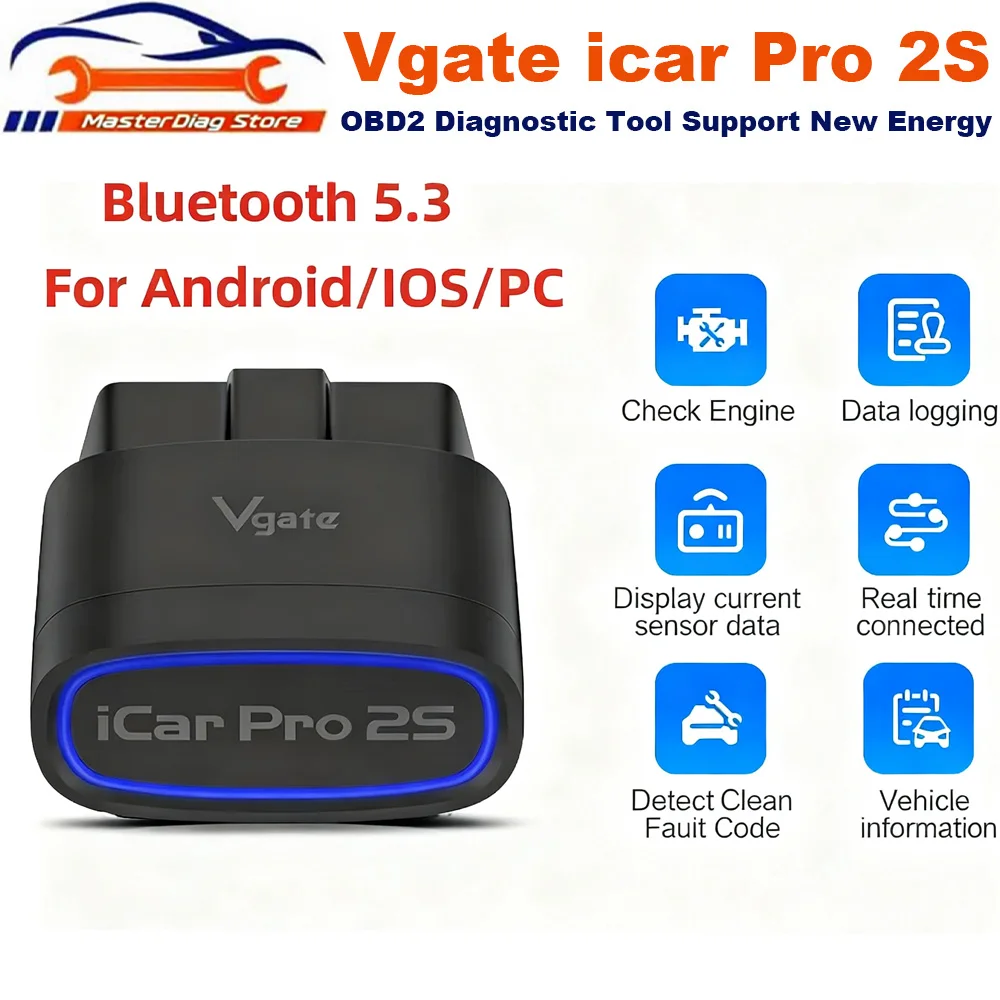 Фото Новый Vgate iCar Pro 2S ELM327 Bluetooth 5.3 для Android/IOS/ПК OBD2 Автомобильный диагностический инструмент elm 327 Модернизированный OBD 2 V2.3 Автоматический сканер №1