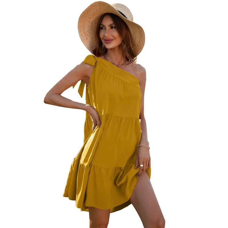 

Sexy One Shoulder Summer 2022 Dress Casual Loose Sleeveless Dresses Elegant Gowns Evening Party Club Dresses Woman Clothing