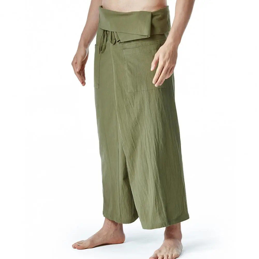 

Fashion Martial Arts Pants Summer Flax Loose Fitted Men Thai Fisherman Trousers Straight Thai Fisherman Pants Fitness Wear
