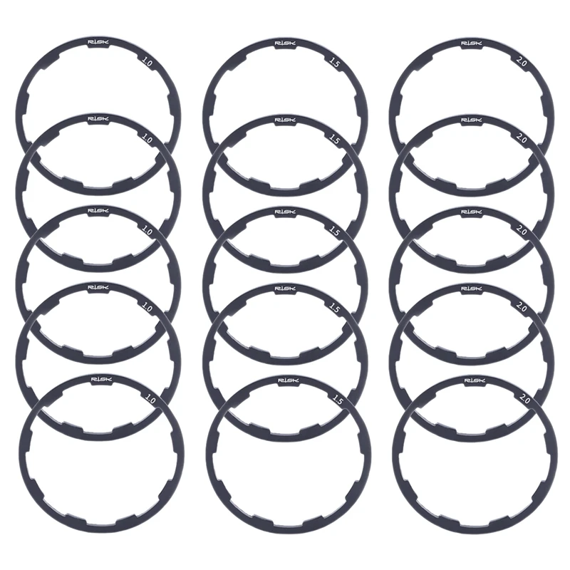 

RISK 15Pcs Bike Spacer Bike Hub Spacer Aluminum Alloy Bicycle Headset Washer Flywheel Hub Spacer 1/1.5/2Mm Bike Cassette Spacer