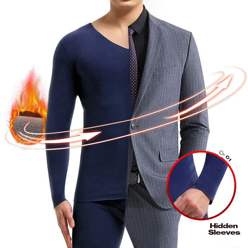 2pcs Men Seamless Thermal Underwear Set Autumn Winter High Quality Sexy Male Thermal Long Johns Plus Velvet Tshirt Leggings Suit