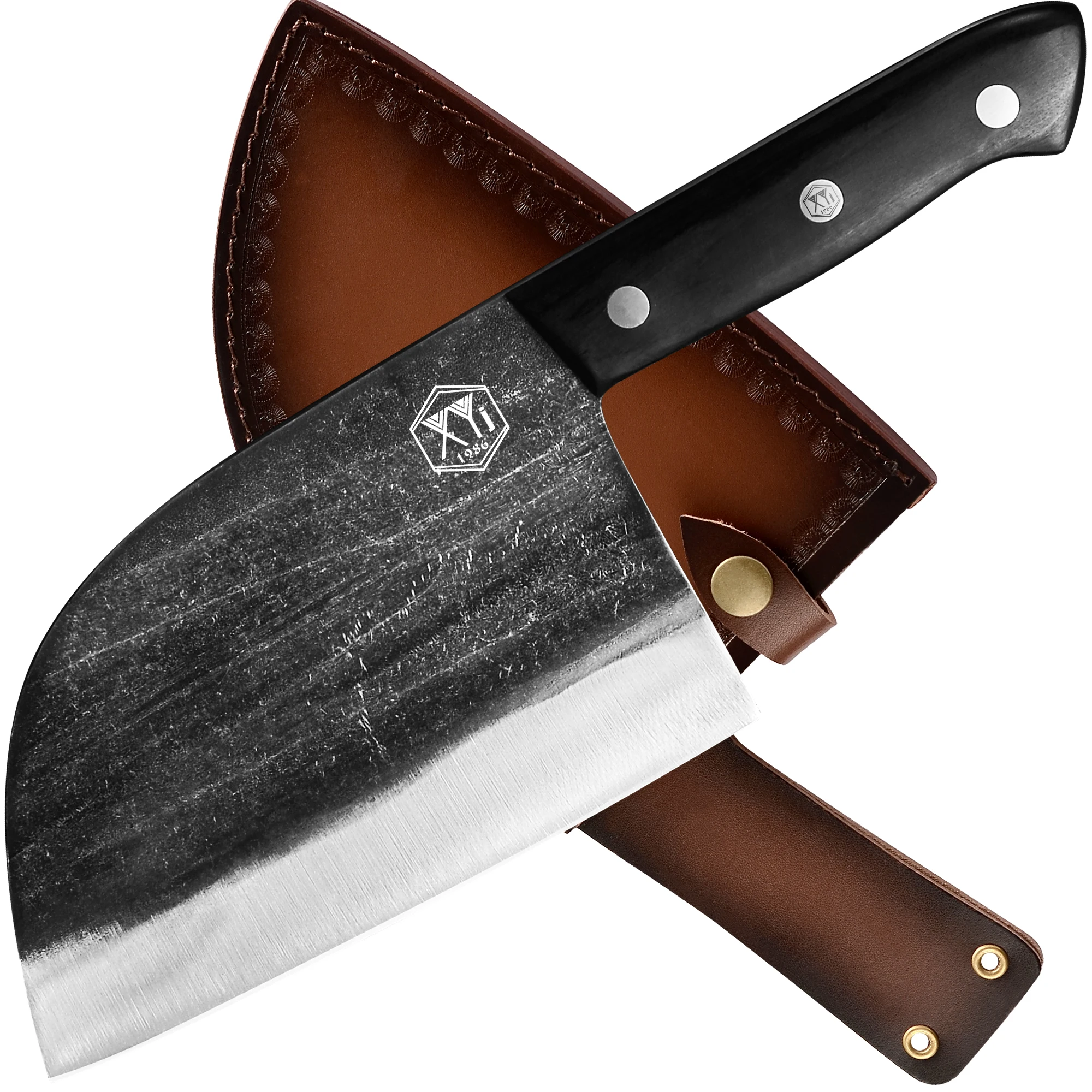 

XYj 7" Butcher Knife With Sheath Stainless Steel Kitchen Knife Cleaver Slicer Full Tang Wood Handle Outdoor Camping Hikling Tool