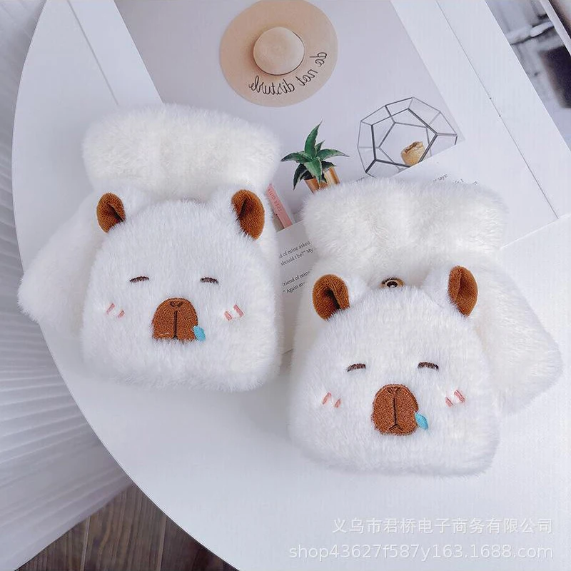 Kawaii теплые перчатки для девочек Kapibala новые милые откидные с открытым пальцем и