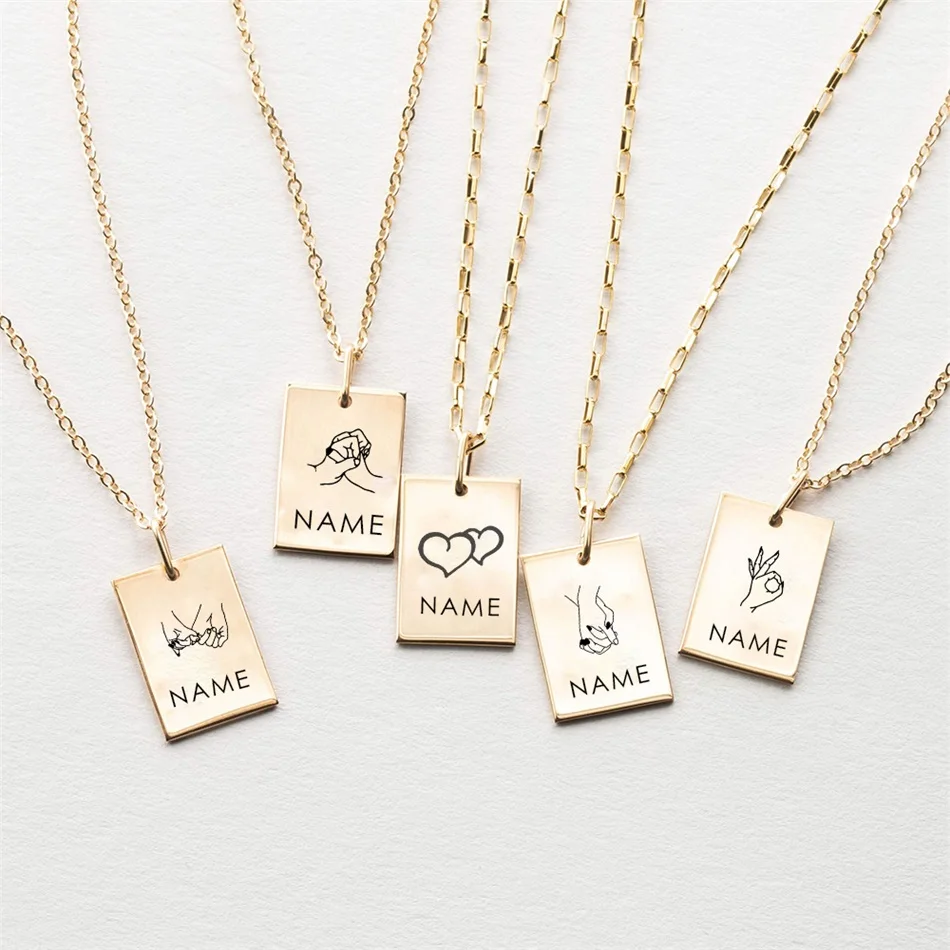 Orazio Custom Name Stainless Steel Necklace for Women Engrave Charm Neck Chains 14K Gold Square Pendant Female Choker Jewelry