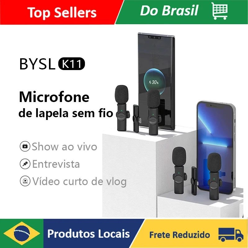 

Microfone de lapela sem fio K11 portátil gravação de áudio e vídeo entrevista mini microfone para android youtube tiktok stream