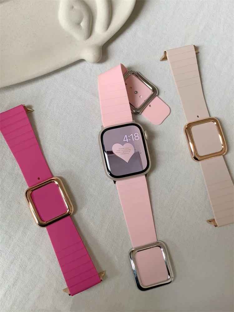 Ремешок резиновый для Apple Watch элегантный браслет с металлической кнопкой iWatch 7 6 4 se