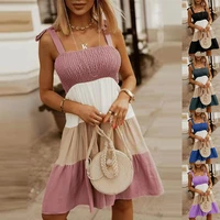 2022 spring and summer new womens casual color matching suspender dress