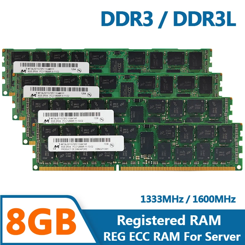 

8GB MICRON DDR3 DDR3L RAM 1333MHz 1600MHz Server Memory PC3L PC3-10600R REG ECC Registered Memoria RAM DDR3 1.5V 1.35V Memory