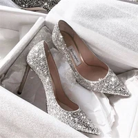 2022 fashion spring autumn woman 9cm7cm high heels gold silver shoes stiletto pointed toe slip on pu bling casual ladies shoes