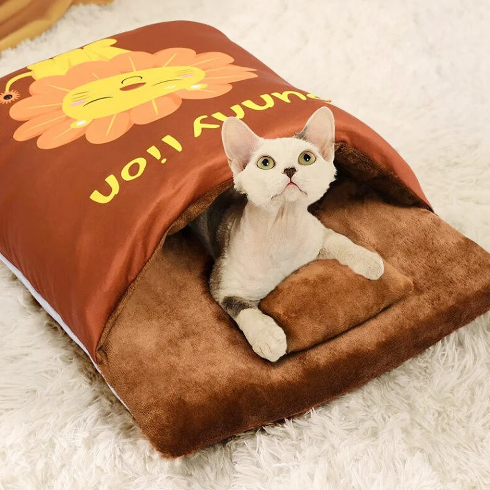 

Электрическое одеяло с USB, гнездо для кошек, мягкая теплая собачья будка, моющийся полузакрытый спальный мешок для домашних животных, пушист...