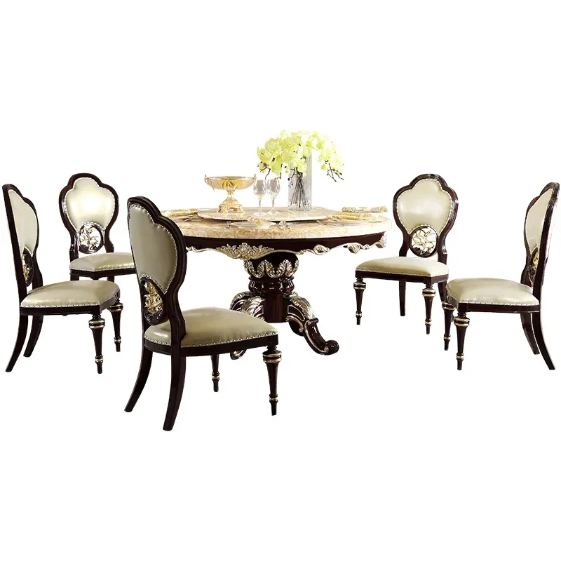 Комбинация стола и стула из европейского натурального мрамора круглый темный