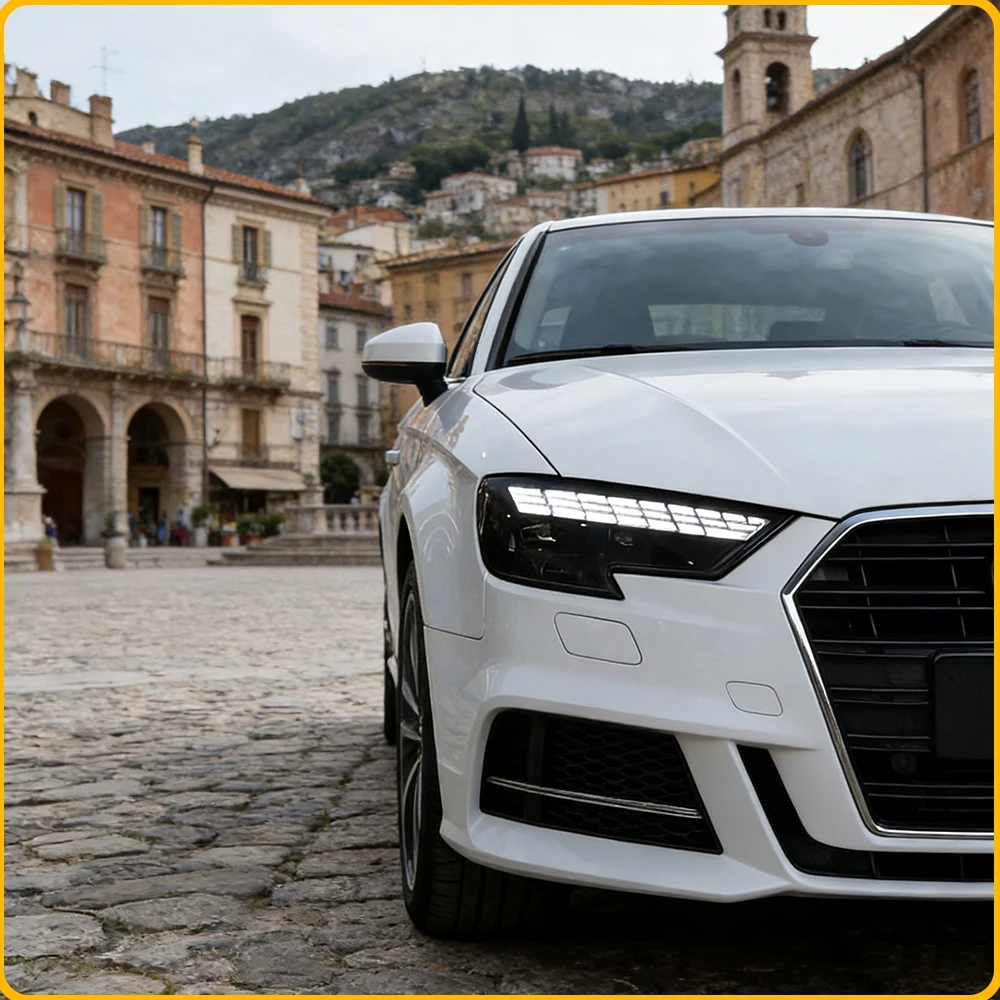 Фото Передние фары для AUDI A3 8V 2017-2020, модернизированные светодиодные проекционные линзованные фары в сборе, Plug and Play, с динамическими указателями поворота №1